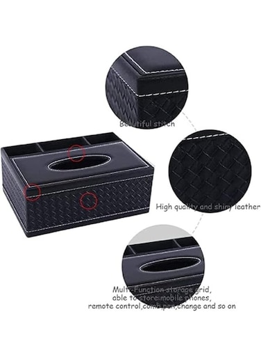 Baby Tissue Box Organizer with Drawer and Phone Holder Multifunction Plastic Tissue Dispenser with Black Grid Pattern for Home Office or Bathroom Modern Desk Storage Box