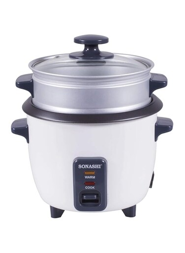 Sonashi 1.8 L Rice Cooker With Steamer SRC-318 - Tempered Glass Lid, Cool Touch Handle, Non-Stick Coating &amp; Automatic Shut Off Function   Kitchen Appliance