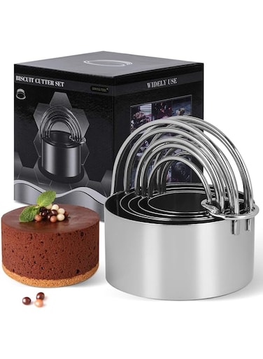 HUINF Biscuit Cutter Set,5-Piece Stainless Steel Round Cookie Cutter Set with Handle-Smooth,Multi-purpose Baking Tools