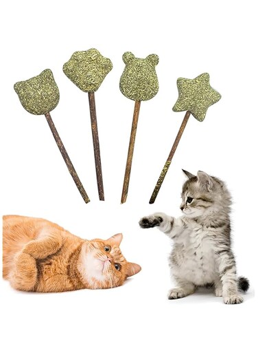 KASTWAVE Catnip Ball Toy, Natural Lollipop Interactive Toy, 4Pcs Catnip Stick Cat Lick Lollipop Promoting Digestion Cat Snack Candy, Catnip Ball Teeth Cleaning Dental Cat Toys for Cats Kitten Kitty
