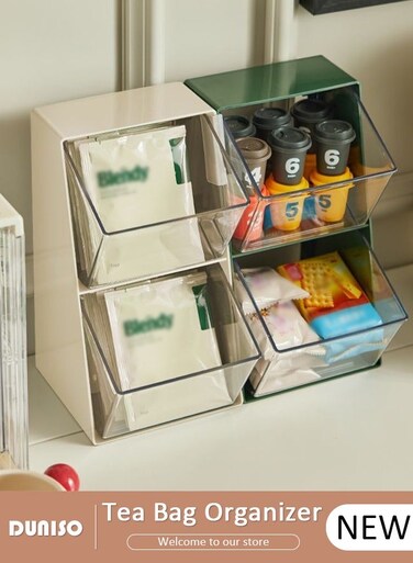 2 PCS Tea Bag Organizer, Detachable Plastic Tea Storage Box, Tea Bag Holder, Coffee Pod Holder, Tea Bags Container Dispenser, Multi-Functional Countertop Organizer for Sugar Packet, Coffee, in Kitchen, Countertop, Pantry