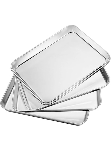 Bastwe Baking Sheet 5 Piece, Stainless Steel Baking Pan Set of 5, Toaster Oven Bakeware, Rectangle Size 10 x 8 x 1 inch, Non Toxic &amp; Healthy, Superior Mirror &amp; Rust Free, Easy Clean &amp; Dishwasher Safe