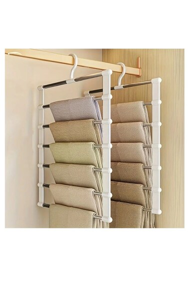 Pants Hangers Non Slip 2 Pack Space Saving Hangers Multi-Layer Pants Hanger Stainless Steel Space Saver Hangers Closet Storage Organizer for Jeans Trouser Slack Clothes