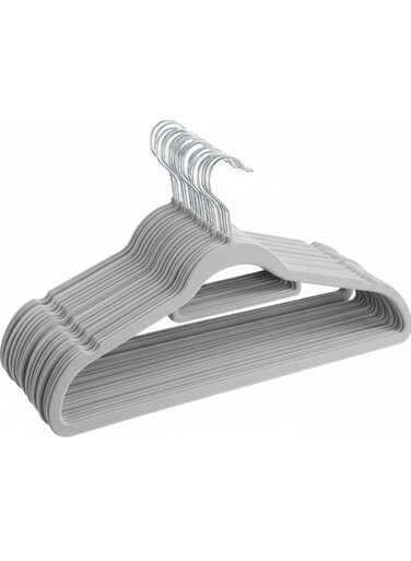 Dot Gift&Acirc;&reg;10-Pack Grey Non-Slip Velvet Hangers 42cm With 360 Degree Rotatable Hook - Durable &amp; Slim - Non Slip Hangers for Coat Hangers - Pant Hangers
