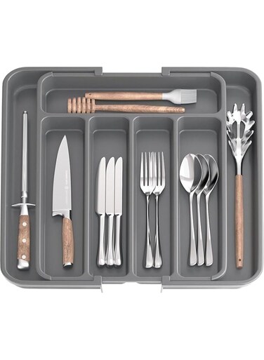 MostNow Silverware Drawer Organizer,Expandable Utensil Tray for Kitchen,Adjustable Utensil Organizer,Cutlery Drawer Organizer for Forks,Knives,Multipurpose Kitchen Organizers and Storage (Gey)