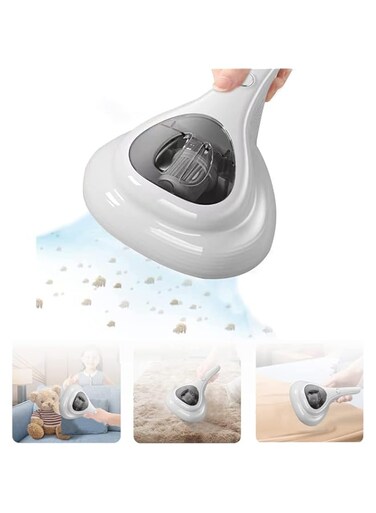 VUCATIN Bed Vacuum Cleaner with UV Sanitizing, High Power Dust Mite Vacuum Cleaner Machine, Portable Cordless UV Cleaning Euipment for Sheet, Carpet, Sofa, Pet, Hair (White)