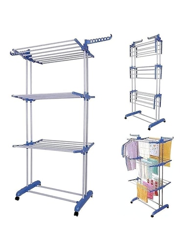 ARTC Clothes Hanger, Cloth Rack, Adjustable Stainless Steel Hanger With Wheels, Single, Double, Three Layer Cloth Rack For Indoor And Outdoor (3 Layer Cloth Rack)