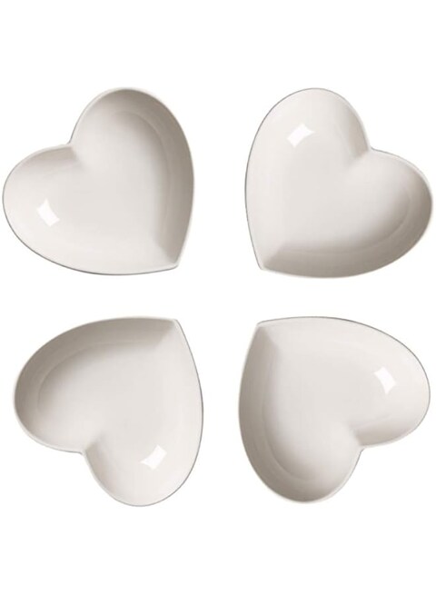 BigNoseDeer Super Cute heart shape Ceramic Sauce Dish,Mini Side Seasoning Dish,Condiment Dishes/Sushi Soy Dipping Bowl,Snack Serving Dishes,Love Porcelain Small Saucer Set(Set of 4) (4.72inch)