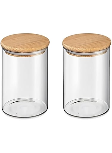 Blackstone Set of 2 Glass Storage Canisters with Airtight Wooden Lids YK4103 (750ML)