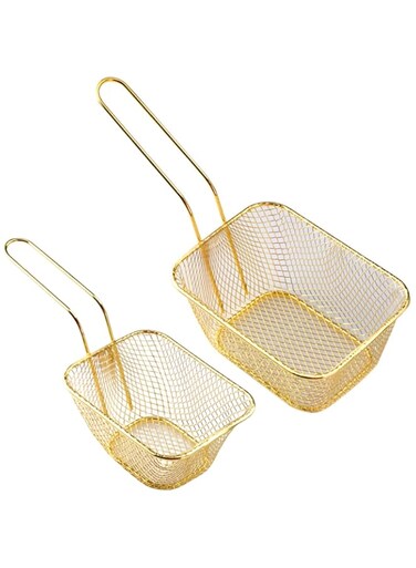 JDLYEVER Fries Snack Basket Set of 2 - Includes Large &amp; Small Fry Baskets for Serving Delicious Snacks - for Fries, Fried Chicken - Durable Carbon Steel Construction with Oil Draining Design