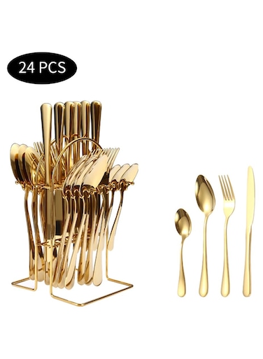 24 Piece Hanging Stainless Steel Flatware Service Set with Bracket