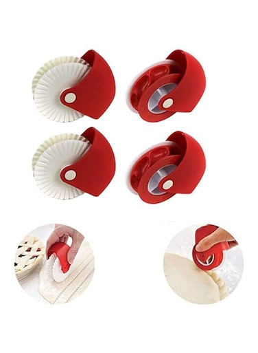 SYOSI Pack of 4,Baking Cutter/Pastry Cutter/Dough Roller Knife/Pasta Tool/Cookie Pie/Pizza Bread Pastry Lattice Cutter Plastic Wheel Roller for Pizza Pastry Crust Pie Decoration,Red+White