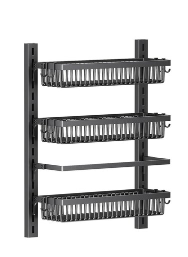Tiers Kitchen Spice Rack Organizer Bathroom Shower Shelf Height Adjustable Wall-mounted Storage Rack for Bathroom, Living Room, Kitchen and Toilet&iuml;&frac14;&circ;Black&iuml;&frac14;&permil;