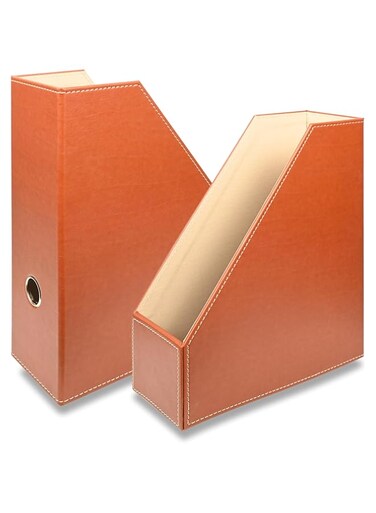 FIS&reg; Magazine Holder, Size: 310x245x95mm, Italian PU Materials, Stitched Cover, Suitable Up to A4 Documents, Brown Color-FSDSMAGHOA4BR
