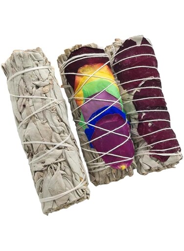 Smudge Kit Mix sages White Sage sticks Chakra Sage Rose Sage For Home Cleansing Meditation Blessing Manifesting Smudge Kit Unique Natural Sage Bundles Sustainably Sourced Smudging (3 IN 1 pack)