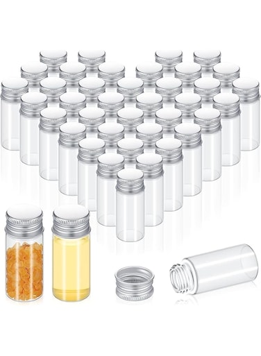ChicAbode 100 Pcs Vials Clear Mini Glass Bottles with Screw, Aluminum Metal Cap Tiny Jars Empty Small Bottles with Lids, DIY Sample Containers, for Powder Cream Cosmetic Jewelry Wedding Decor, 10 ML