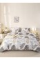 Home Queen Size 6 Pieces: 1 Duvet cover - 200*230cm.; 1 Flat sheet - 230*250cm.; 4 Pillow covers - 50*75cm. Grey leaf pattern Bedding Set