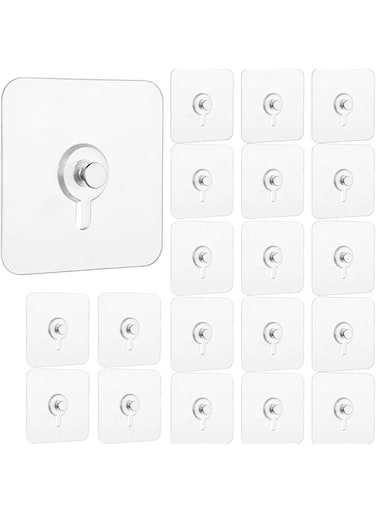 Tazweeq Adhesive Wall Hooks, 20Pcs Adhesive Wall Mount Screw Hooks for Bathroom Kitchen