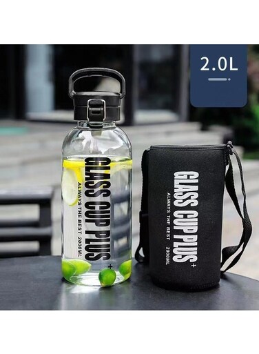 2000ML Portable Glass Drinking Bottle With Handle And Protection Sleeve