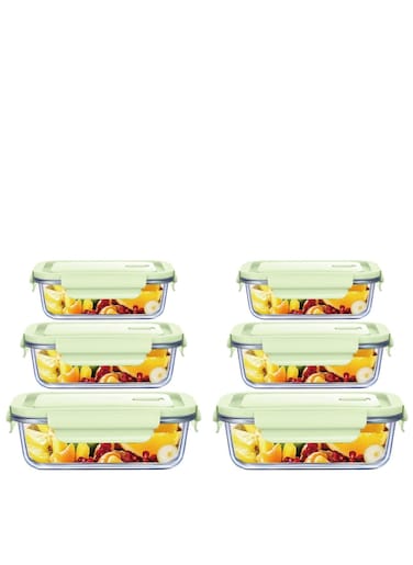 Glass Food Container Set - Airtight Lids - Lunch Box - Sqaure - Food Storage Box - Storage Boxes - Kitchen Cabinet Organizers - Glass Food Container - 6-Piece (Square)