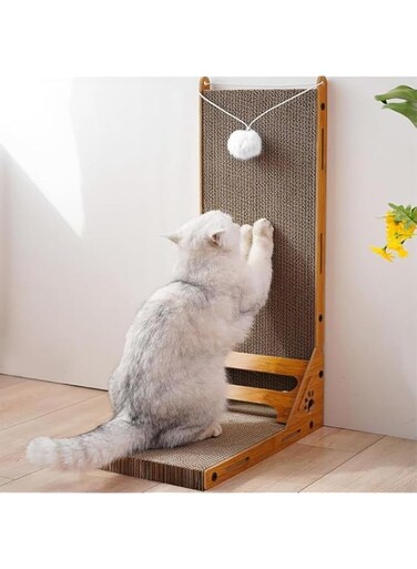TBSITNS Large Cat Scratching Board, Indoor L Shape Cat Scratch Pad with Ball Toy, Eco-friendly Heavy Duty Cardboard Cat Claw Grinder (60X40X24cm)