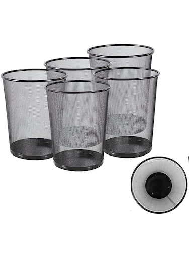 Goodwill Tech Recycling Dustbins - Pack of 5 Metal Mesh Dustbins waster Basket for Home, Office - (Black, Large)