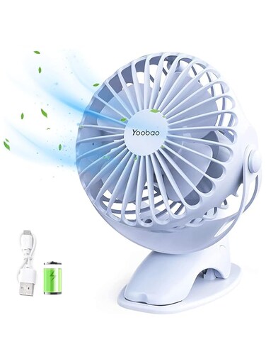 Yoobao Stroller Fan, Clip on Fan Personal Fan 6400mAh Battery Powered Fan Baby Fan Mini Portable Fan 4 Speed Rechargeable Fan Small Desk Fan 32 Hours for Car Seat Bedroom Office - Blue