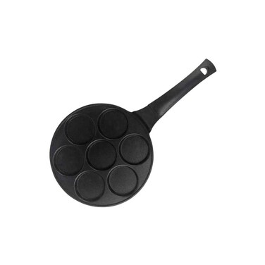 7-Cavity Mini Pancake Pan, Non-Stick Surface, Long Handle, Black