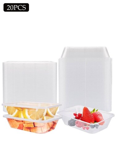 20-Pieces&iuml;&frac14;&OElig;1000 ml Thickened Meal Prep Containers,Reusable Heatable Food Storage Circular Containers WIth Lids For Packing,Storage,17*11*6.5CM,Clear