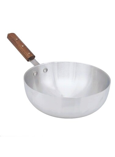 Cuisine Aluminium Deep Wok No. 9 &acirc;&euro;&ldquo; 23 cm Cooking Wok with Solid Wooden Handle, Durable Construction, Shiny Metal Finish, Easy to Clean, Ideal for Authentic Asian Cuisine &amp; Large Meals