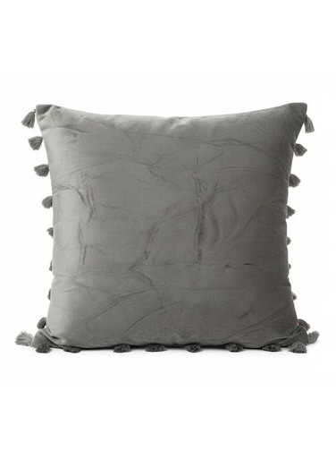 Luxury Soft Velvet Square Cushion with Fringed Trim Border &acirc;&euro;&ldquo; Elegant Gray, 45&Atilde;&mdash;45 cm