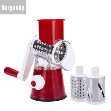 3 Interchangeable Blades Easy Clean Vegetable Rotary Cheese Grater Burgundy