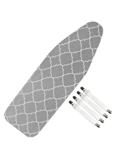 Ironing Board Cover 110x30CM Cotton Large Iron Board Cover with 5MM pad 4 Elastic Fasteners Elastic Edge Thick foam Pad Heat Resistant Non Slip Foldable Design Durable stain Resistant (Classic Grid)