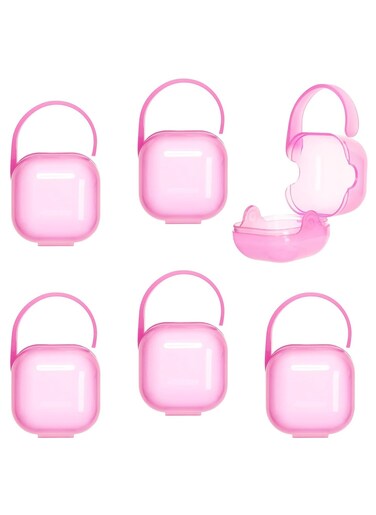 6 Pack Pacifier Case, Pacifier Holder Case with Handle,Universal Pacifier Container for Travel, Pink