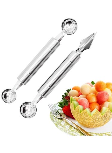 Stainless Steel Double-Headed Fruit Baller Spoon and Fruit Carving Cuter, DIY Watermelon Cantaloupe Ice Cream Tool