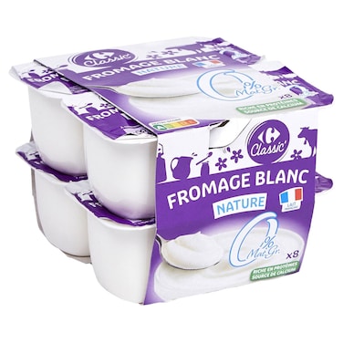 Carrefour Classic Plain Fromage Blanc 20% Fat, 100g, Pack of 8