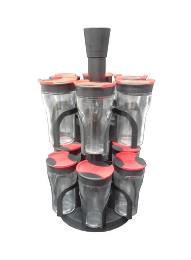 Spice Jar With Rotating Rack Clear/Black/Red