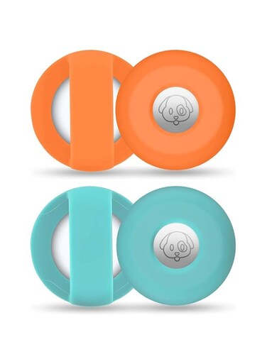JZS Airtag Dog Collar Holder Silicone Waterproof Air Tag Cat Collar Cover Anti-Lost Tracker Case for Apple Airtags Compatible with Pet Collars(Green+Orange)
