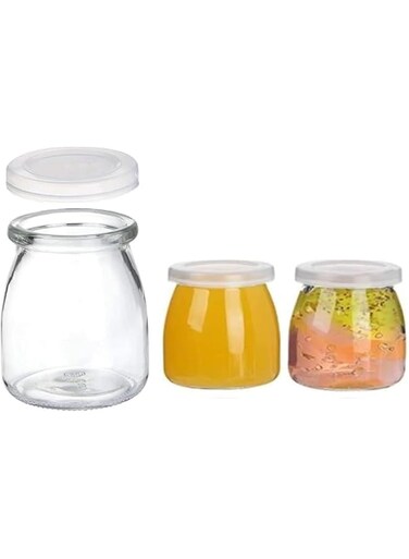 200ml Yoghurt Jars pudding Jar with Lid Glass 3 Pcs Container For Milk Jams Jelly Mousse Yogurt Making, Jam, Jelly, Mousse &amp; Honey - Reusable, Round Containers for Home Kitchen Storage