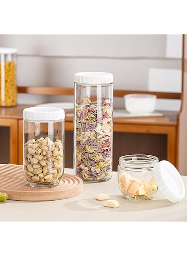 ULINEN Glass Jars with Threaded Lid, Glass Canister Airtight Jar Container, Glass Food Storage Containers, Kitchen Organization Jar Set for Pasta, Oats, Coffee, Flour, Sugar, Rice (3 PCS)
