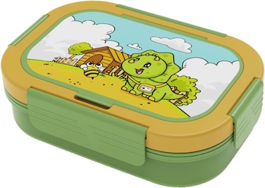 Kids Regular Plastic Bento Lunch Box - Dino Design, BPA-Free, Leakproof, Compact School Lunch Container