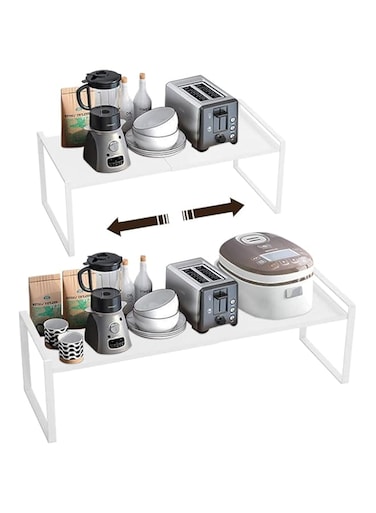 Forthcan Expandable Countertop Organizer Shelf Movable Multifunctional Kitchen Shelf Spice Rack Cabinet Pantry Shelf Under Sink storage Organizer (7Inches, White)