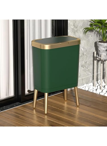 Trash Can with Lid, 15L Garbage Can with Push Button, Plastic Waste Basket for Kitchen, Slim Dogproof Bedroom Garbage Bin, Slim Dogproof Bedroom Garbage Bin for Home, Bathroom, Office (Green)