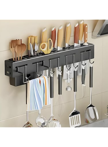 BAVIKIMON Multi-functional Kitchen Knife Rack, Wall Knife Organizer, Stainless-Steel, Knife Holder, Heavy-Duty Wall Mounted Spoon Organizer, Kitchen Cutlery Organizer And 40 X 5.5 X 7.4 cm