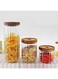 1CHASE&reg; Borosilicate Stripe Glass Food Storage Jar With Acacia Wood Air Tight Lid, Handmade Glass Canister For Kitchen Pantry Organizer, For Storing Pasta, Nuts, Coffee, Tea, Snacks, Set Of 3, (S+M+L)