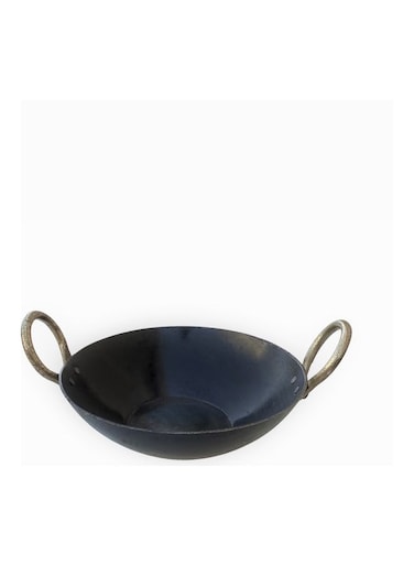 Iron Flat Bottom Deep Kadai/Wok Black 23.5cm