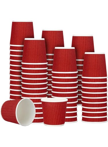 melala 50 Pcs 4 oz Disposable Espresso Cups Ripple Corrugated Paper Disposable Coffee Cups Insulated Hot Cups Ripple Cups for Party Cold Drinks Hot Beverage Tea (Red)