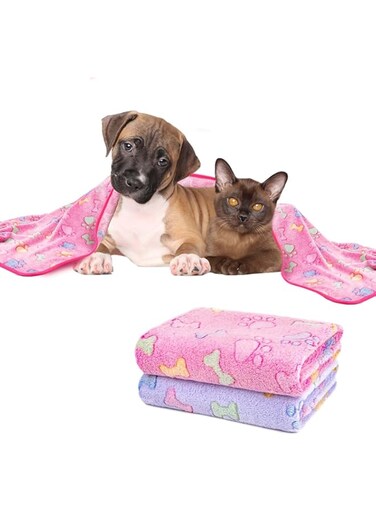 1 Pack 2 Dog Blankets, Super Soft Warm Fluffy Flannel Pet Blanket, Cute Print Design Puppy Kitten Blanket Doggy Mat Paw Print for Animals(23 x 16 Inch)