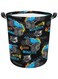 FISNAE Collapsible Laundry Baskets Cool Monster Truck Pattern Small Waterproof Laundry Hamper with Handles Blue Racing Car Round for Dirty Clothes,Kids Toys,Bedroom,Bathroom