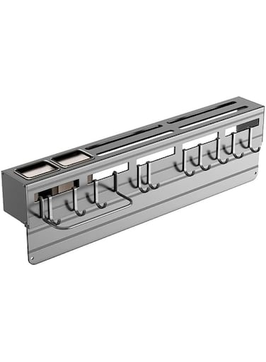 JANNAH Wall-Mounted No Drilling Kitchen Knife Rack Knife Holder Heavy Duty Utensils Organizer Cutlery Holder with 12 Hooks 2Pcs Utensls Holder And Towel Rack (Black)